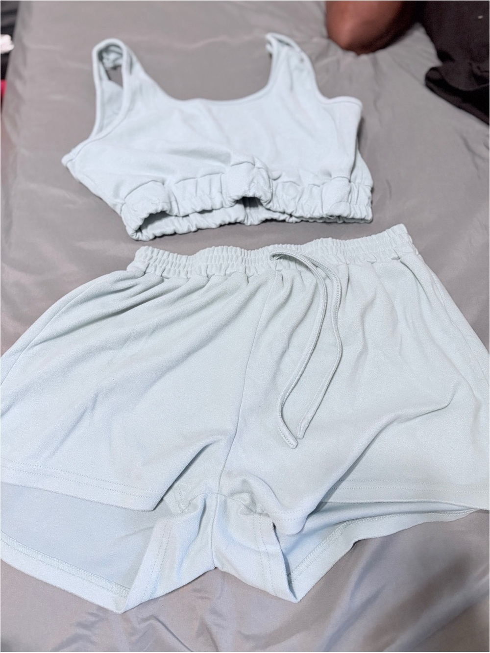 SHEIN Light Blue Ribbed Sports Bra and Shorts Set
